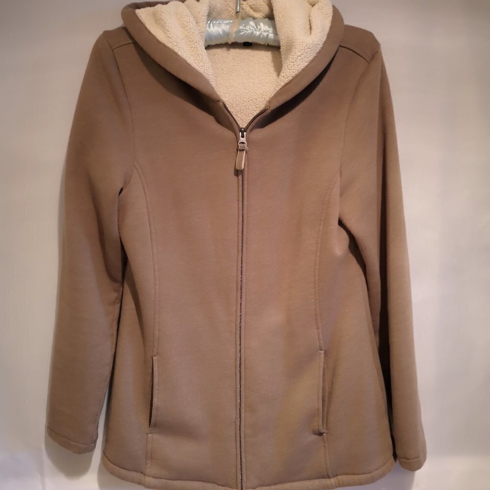 Lady Hathaway Ladies Tan Fleece Lined Full Zip Jacket with Hood